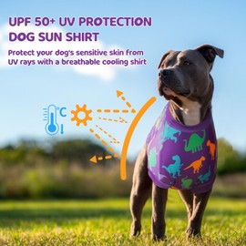UNIPUP UPF 50+ Sun Protection Dog Shirt - Sleeveless Cooling Vest for Large Dogs Boy, Quick-Dry Pet T-Shirt with Funny Dinosaur Horns, UV Protective Breathable Dog Clothes U-COSBX01XXL