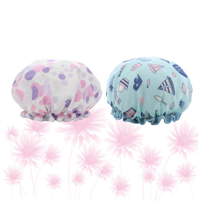 NOLITOY 2pcs Eva Bath Caps Hair Cover for Shower Double
