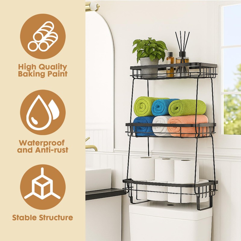 ShellKingdom Over The Toilet Storage Shelf, 3 Tier Toilet Paper