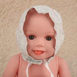 Baby Girls Lace Bonnet Cap, Adjustable Lace-up Princess Hat Breathable Summer Sun Hat for Baby Toddlers Girls 0-3 Months(White)