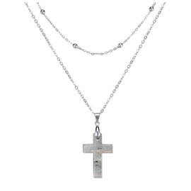 Jovivi Labradorite Crystal Cross Necklace for Women Natural Healing Crystal Stone Cross Gemstone Pendant Necklace with Adjustable 18" Stainless Steel Layered Chain
