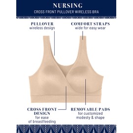 Vanity Fair Women's Maternity Nursing Breastfeeding: Wireless Pullover Lounge Sleep Bra, Available in Multipacks, Neutral, Small