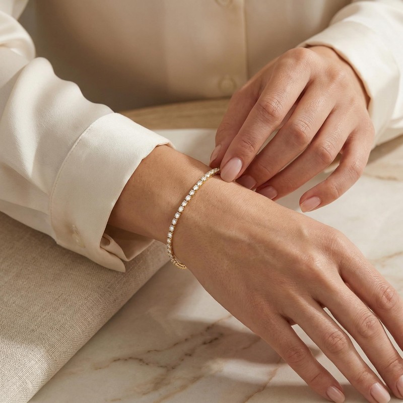 3mm Diamond Classic Tennis Bracelet for Women Dainty, Gold Plated