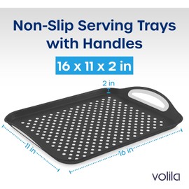 Bandejas de comida para comer en el sofá, paquete de 2 bandejas antideslizantes para comer juego de 2 bandejas antideslizantes para servir y bandeja de comida con asas (negro y blanco)