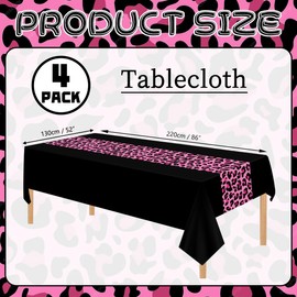 4 Pcs Leopard Print Party Tablecloth Decorations, Waterproof Rectangle Safari Animal Cheetah Table Cloths Leopard Tablecloth for Jungle Safari Animal Baby Shower Birthday Party Supplies, 130 x 220 cm