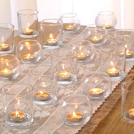 Volens 30pcs Assorted Clear Votive Candle Holders Bulk, Large Wedding Centerpieces for Tables, Glass Votive & Tealight Candle Holders for Party Decorations and Home Decor