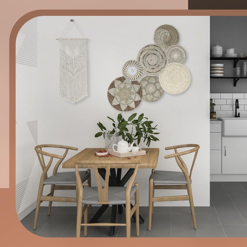 BOHO11 7 Pack Hanging Boho Wall Basket Decor Art; Handcrafted