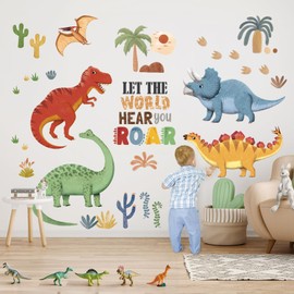 DECOWALL SG2-2425 Colorful 5 Dinosaurs Wall Stickers Kids Nursery Baby Animals Cute Pastel Boho Home Decor Boys Girls Bedroom Playroom Classroom Wall Decals