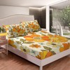 Kids Retro Flowers Full Fitted Sheet,Watercolor Yellow Floral Green Leaves