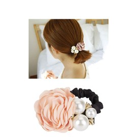 Paquete de 6 cintas elásticas para el pelo hechas a mano con perlas y diamantes de imitación de rosas para el pelo, gomas elásticas para el pelo, delgadas diademas florales, coleteros, soporte para coletas, accesorios para mujeres y niñas