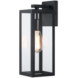 HausDee Modern Outdoor Wall Lantern, Weatherproof Exterior Porch Light, Matte Black Light Fixture with Clear Glass, Single E26 Socket Outdoor Wall Sconce for Patio, Front Door, House Decor
