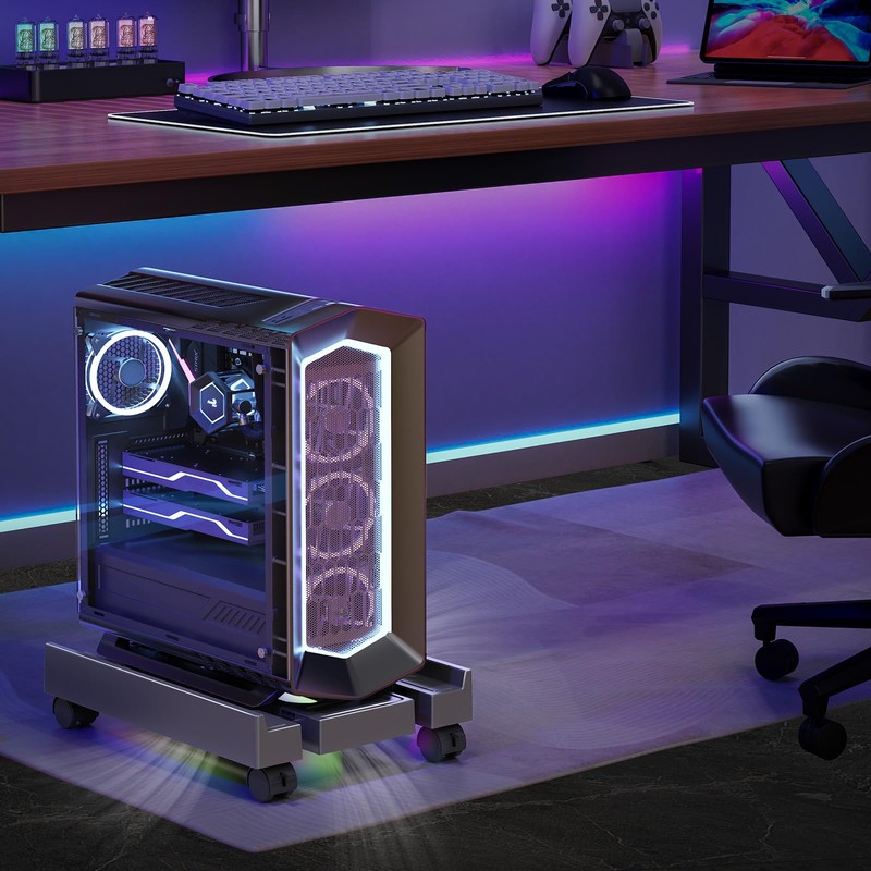 Adjustable Computer Tower Stand with Cooler Fan and Light, PC