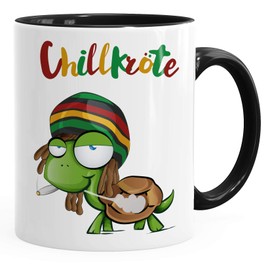 MoonWorks® Kaffee-Tasse Chillkröte Schildkröte Rastafrisur Joint Comic Stil Kaffeetasse Fun-Tasse schwarz Keramik-Tasse