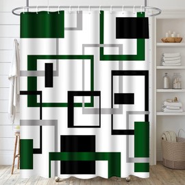 ArtSocket Geometric Green and Gray Bathroom Set with Shower Curtain Rugs Accessories, Black and Gray Modern Military Shower Curtain, Green Bathroom Decor 4 Pcs