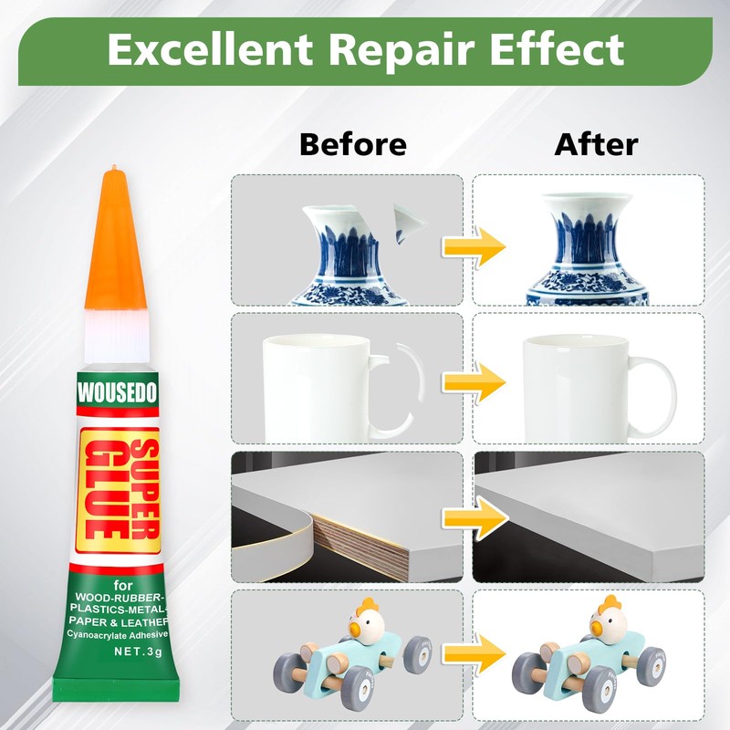 WOUSEDO 24 X 3g Super Glue Clear, Strong Adhesive,Super Glue