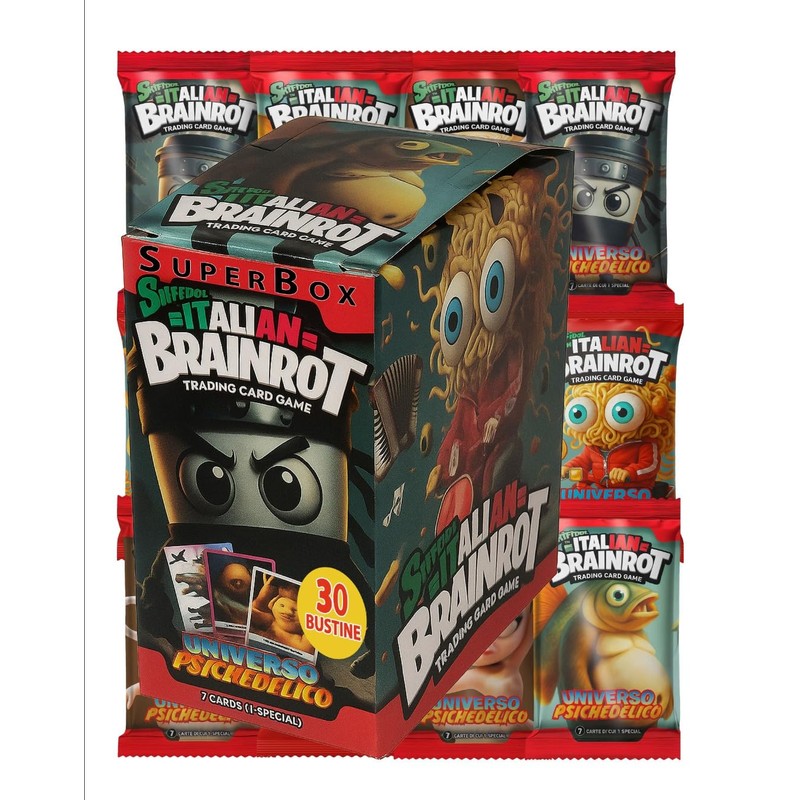 Skifidol Italian Brainrot, Superbox Psychedelisches Universum, 30 Sammelkartenhüllen, 7 Karten
