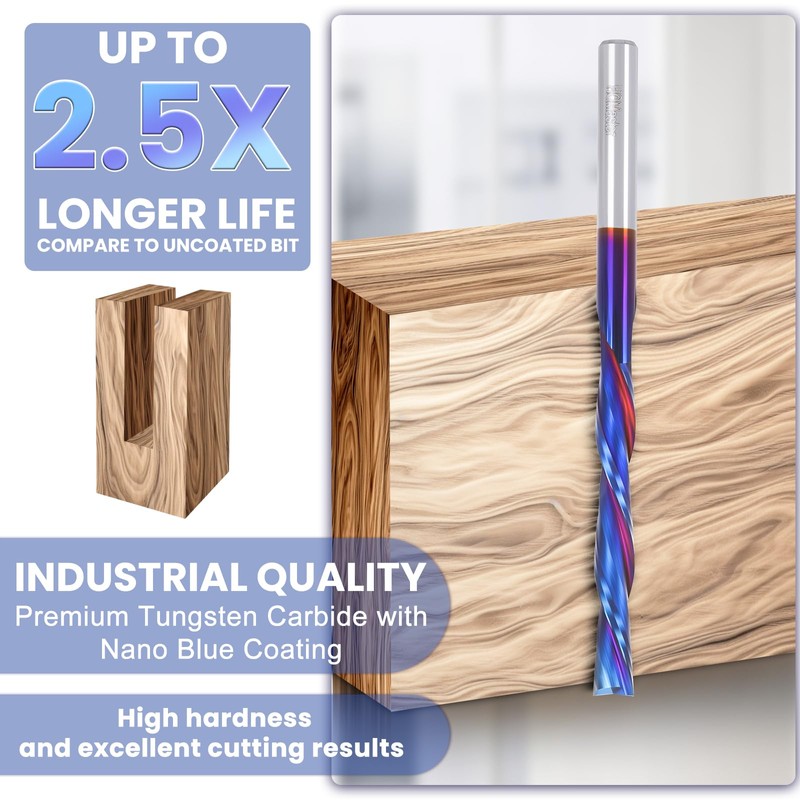HQMaster Extra Long Spiral Router Bit Down Cut 1/4 Inch
