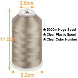 New Brothread - Bobina enorme individual de 5000 m, cada hilo de poliéster para máquina de bordar de 40 W para máquinas comerciales y domésticas, color beige (color Janome)
