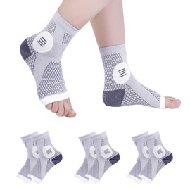 3 Pairs Neuropathy Socks for Women and Men, Nano Soothe Relief Compression Socks Toeless Compression Socks Ankle Compression Sleeve for Arch Support, Plantar Fasciitis Foot Swelling(Gray, L)