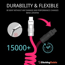 chubbycable Soft Chubby - 240W Spring Silicone Fast Charge Cable Coiled USB-C Charging Cable Retractable Charger Cable for Car, Light Blue, Type-C to Type-C, 1.64FT-3.3FT