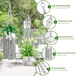 SFENNGPET Macrame Plant Hangers, 6Pack Hanging Planters for Indoor Plants w/ 6 Set Hangers Kit Handmade Macromay Plant Hangers Indoor Flower Pots Holder Stand for Boho Home Décor