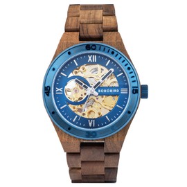 BOBO BIRD Mens Wood Watches Skeleton Mechanical Wooden Watch Lightweight Luxury Wristwatches with Natural Wood Band of Limited Edition Collection for Men (blue1)