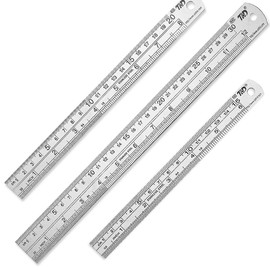 TEAONE Double Sided Metal Ruler, 3 PCS Stainless Steel Ruler for Drawing, Sewing Measurement (15/20/30cm)