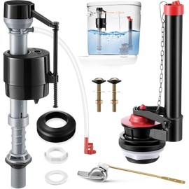 Gulfmew 2 Inch Toilet Flusher Replacement Kit, Toilet Flusher Repair Kit Include Adjustable Fill Valve with Flapper, Metal Front Flush Handle, Gasket and Bolts, Anti-Siphon Repair Parts Tank(1 Set)