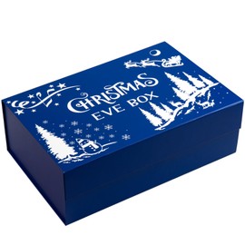 WRAPAHOLIC 1 Pcs Christmas Gift Box with Lid - 13.3 x 9 x 4 Inches Red and White Christmas Eve Box Lettering Design Gift Box, Collapsible Gift Box with Magnetic Closure and 2 Pcs Tissue Paper