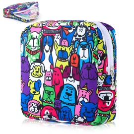Desing Wish Sanitary Pad Storage Bag Portable Period Bag for Teen Pads/Sanitary Napkins/Small Tampons, Sanitary Napkin Storage Bag First Period Gifts for Teen Girls (Colored Puppy)