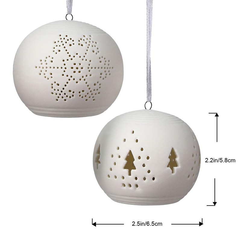 yeerockal Set of 2 Christmas Bauble Pendants Ceramic White with