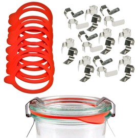 mikken Preserving Set 10 Weck Rings 54 x 67 mm Rubber Rings for Preserving Jars 6 cm and 20 Metal Clips