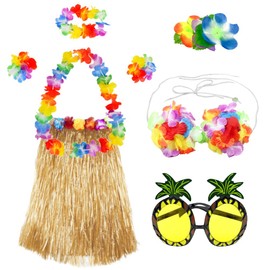 Dtoterul Hawaiian Costume Women's 8 Pieces Hawaiian Hula Set Grass Skirt Hawaiian Hula Grass Skirts Hawaiian Hawaiian Grass Hula Skirt Hawaiian Hawaiian Grass Hula Skirt Hawaiian Theme Party Costumes