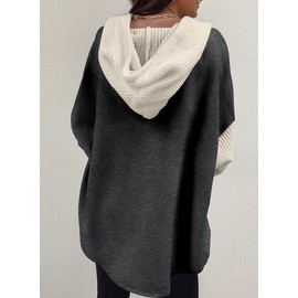 SHEWIN Womens Oversized Sweatshirt Hoodies Casual Long Sleeve Solid Button Down Hooded Jackets for Women Casual Fall Outfits with Pockets,US 24-26(3XL),Dark Grey