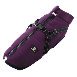 Reflective Dog Jacket Water Resistant with Harness Built in and Warm Fleece Inner Lining, Windproof Dog Coat for Cold Weather Jackets for Small Large Medium Dogs - Purple M