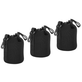 PATIKIL Camera Lens Bag, 3 Pcs 3.3" ID x 5.5" H Drawstring Lens Pouch with Thick Protective Neoprene, Lens Case for DSLR Camera Lens, Water Coffee Cups Black