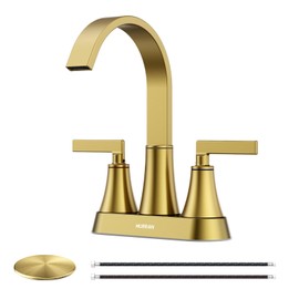 Centerset Bathroom Faucet, 2-Handle Bathroom Faucets, HURRAN 4 Inch Bathroom Sink Faucet, 1.2 GPM Flow Rate, Lead-Free, Brushed Gold