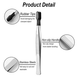 ZHUROUPU 5 Pieces Rubber Tips Tweezers for Crafts, PVC Coated Tweezers with Rubber Tips Set, Straight Tip, Flat Tip, Long Curved Tweezers with 4 Prong Tweezers for Jewellery Crafts