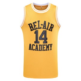 JKNAKN The Fresh Prince of Bel Air 25 Carlton Banks Basketball Jersey,90s Hip Hop Clothes for Party Men (X-Large, 14 Yellow)