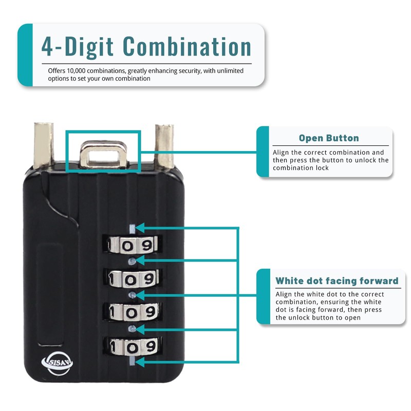 SISAV 4 Digit Cable Combination Lock 20 inches(50cm) Cable for