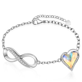 Beutirer Infinity Bracelets for Womens, Love Heart Bracelet for Women, 18K White/Rose Gold Bracelet, Ladies Bracelets Gifts for Her Birthday Mum Wife Anniversary