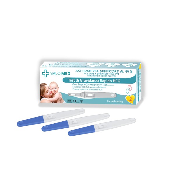 SALO MED - 3 x HCG Quick Pregnancy Test - Ultra Sensitive Stick, Safe and Easy to Use - 99% Accuracy - 3 TESTS