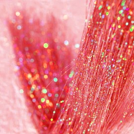 Clip in Hair Tinsel Kit, 6Pcs 20Inch Heat Resistant Glitter Fairy Hair Tinsel Clip in Extensions, Shiny Sparkle Hair Accessories for Women Girls Kids (Red)