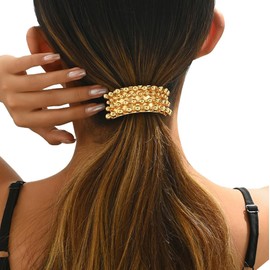 Metal Hair Tie Metal Geometric Elastic Hair Ties Ponytail Holders Gothic Punk Elastic Hair Tie Band Retro Gold Hair Ties Glitter Ponytail Accessories Hair Decoration for Women Girls