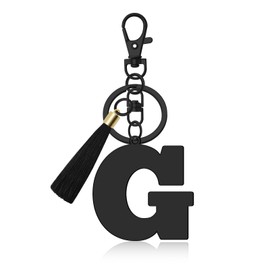 Oubaka Cute Keychains for Women, Black Letter Alphabet Tassel Charm Key Chain Ring Alphabet Keychain Accessories Gift for Backpack Handbag Car Key Bag Keyring(Letter G)