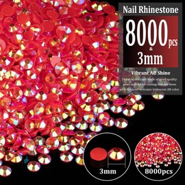 8000pcs 3mm Resin Rhinestones Bulk, Red AB Flatback Round Jelly Rhinestones Bedazzling Non Hotfix Crystal Gems Large Quantity Wholesale for DIY Crafts Clothes Bottles Tumblers Face Makeup Manicure