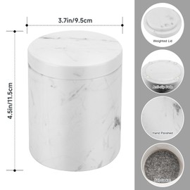 N NANSHOP Natural Marble Canister, Cotton Swab Holder with Lid, High Capacity Bathroom Qtip Holder Storage for Cotton Swab, Floss Picks, Makeup Pad, Bath Salt, Jazz White(NS020)