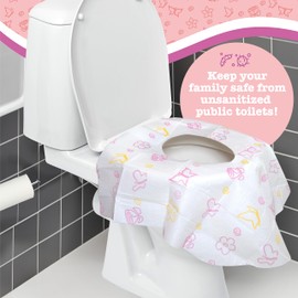 Potty Shields Toilet Seat Covers Disposable (40 Pack, Floral) - XL Waterproof Toilet Cover for Toddlers, Kids & Adults - Portable & Individually Wrapped for Travel, Potty Training & Public Restrooms