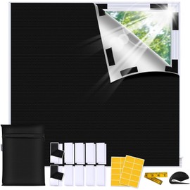 bemece Portable 100% Blackout Blind, DlY No Drill Blinds Blackout with Strong Adhesive & Velcro for Bedroom, Nursery, Loft, RV (137" x 57")