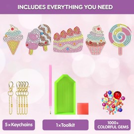 Arts and Crafts for Kids Ages 8-12, Diamond Painting Kits for Kids, Make Your Own Gem Art Keychains by Number, DIY Birthday Gifts Thanksgiving Christmas Crafts for Girls Boys Ages 3-5 4-6 6-8 10-12 (Ice Cream)